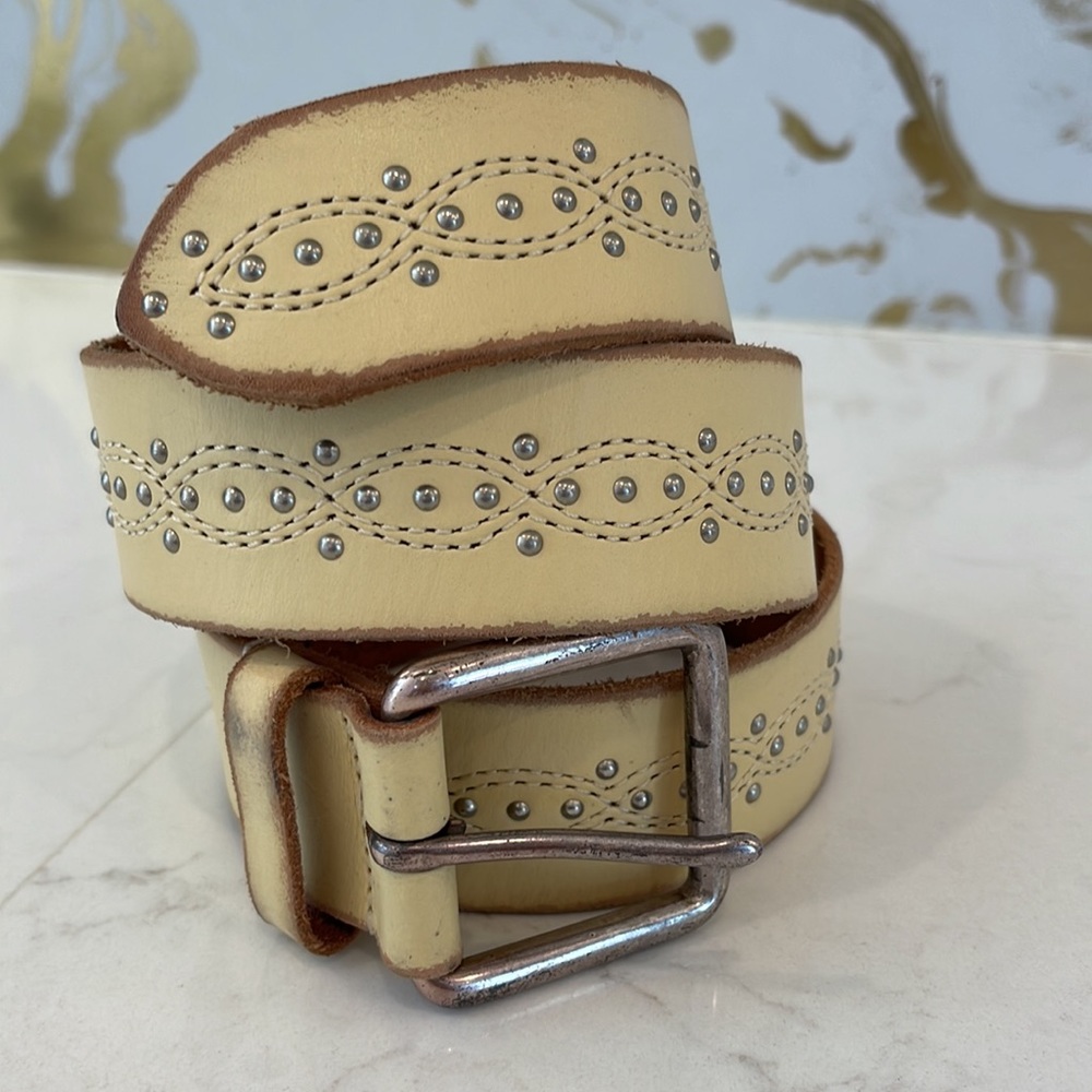 Linea Pelle Cream Studded Belt